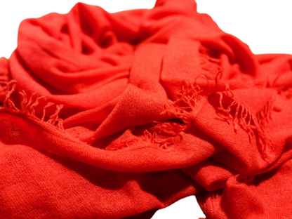 Shawl: Cashmere Hand Felted by Rayaa showcasing its vibrant red color and texture.